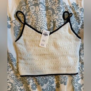Abercrombie & Fitch Cream Cropped Knit Camisole with Black Trim